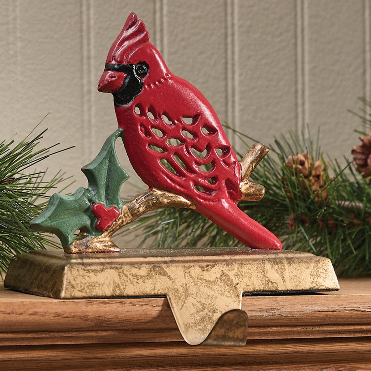 Painted Metal Cardinal Stocking Holder