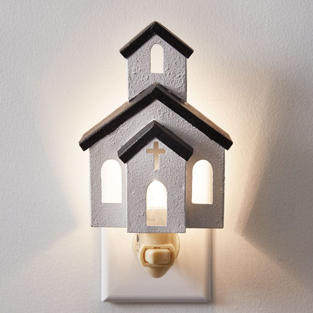 Painted Metal Church With Dark Roof Night Light