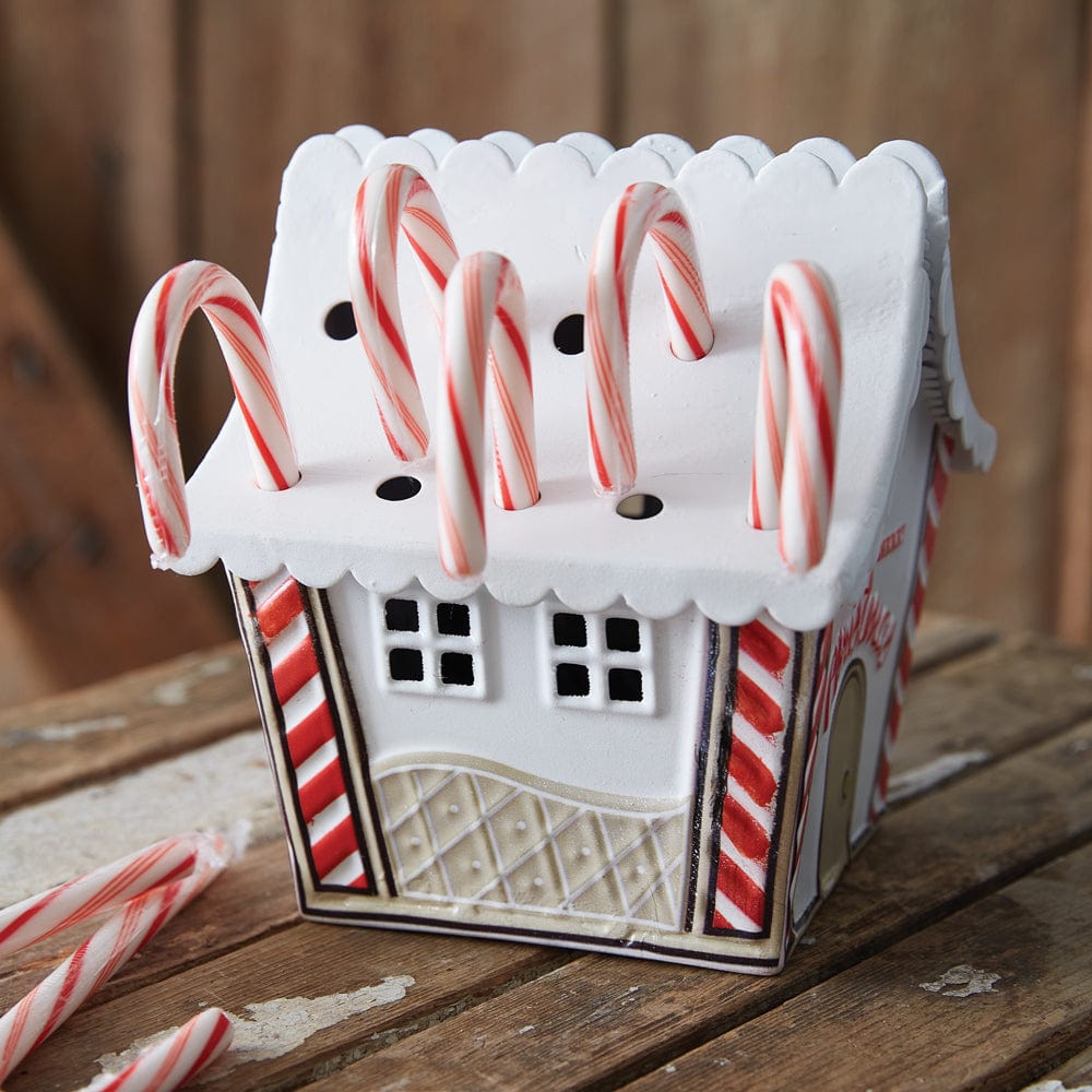 Painted Metal Gingerbread House Candy Cane Display