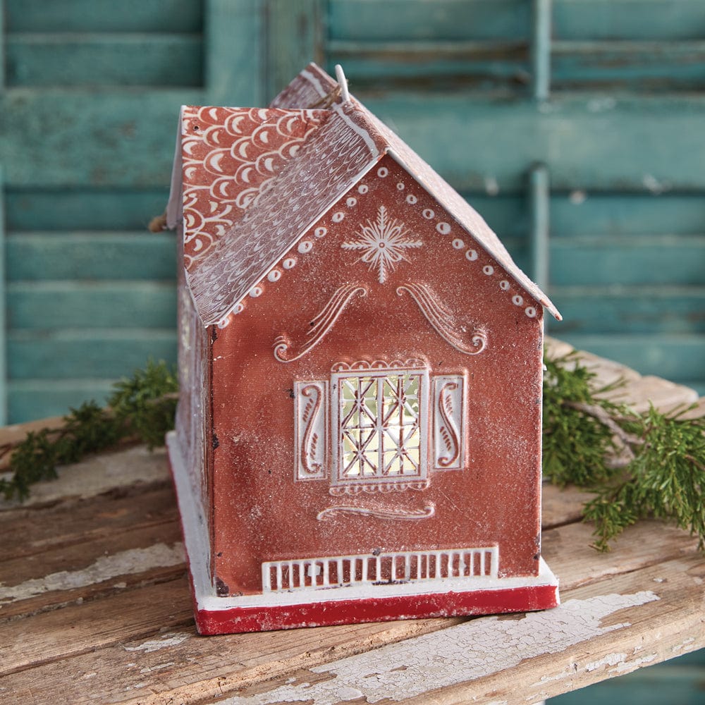 Painted Metal Gingerbread House Luminary