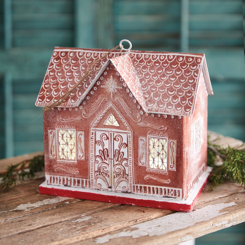 Painted Metal Gingerbread House Luminary