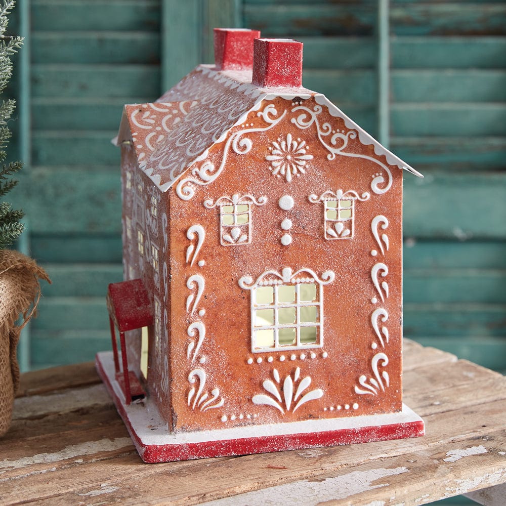 Painted Metal Gingerbread Mansion Luminary