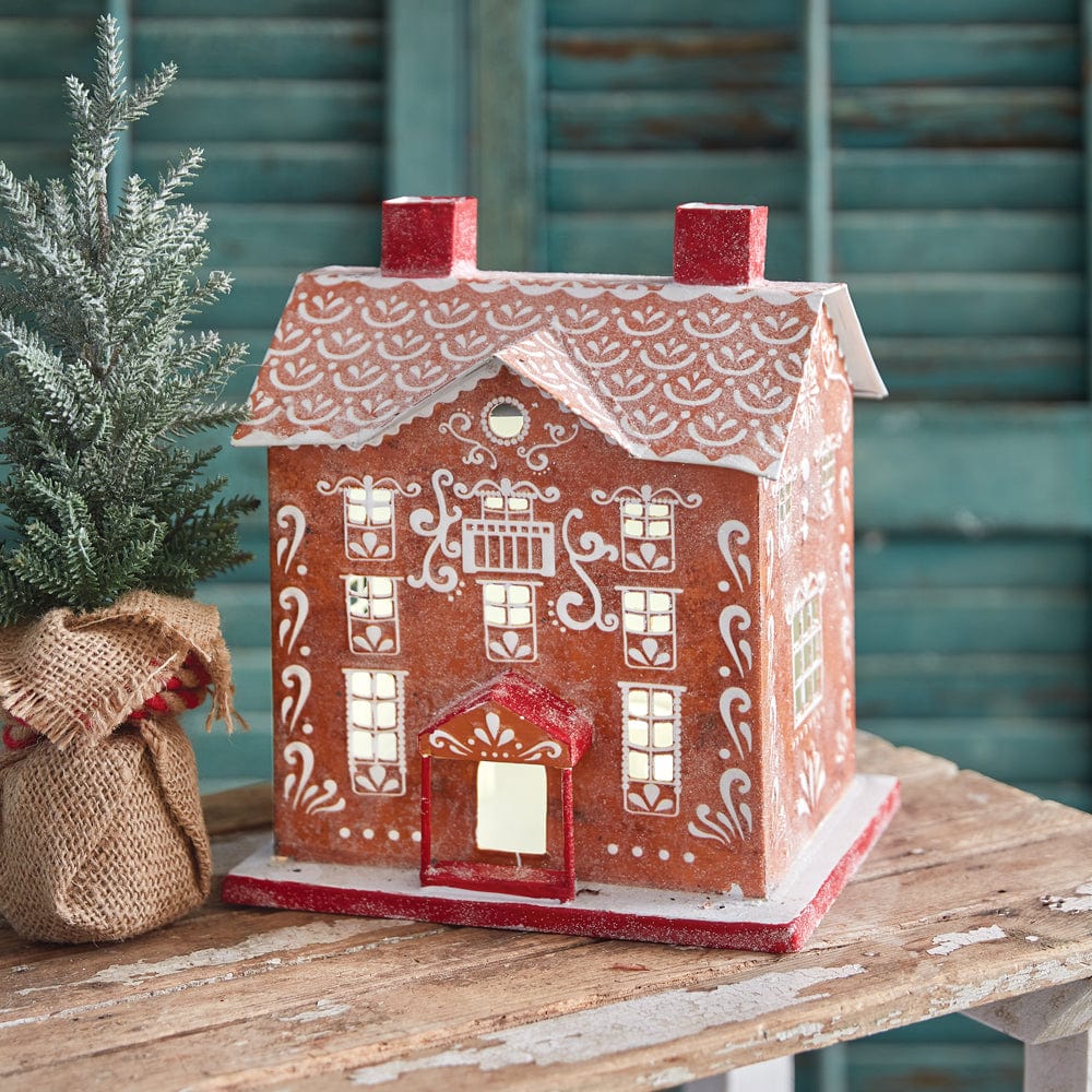 Painted Metal Gingerbread Mansion Luminary