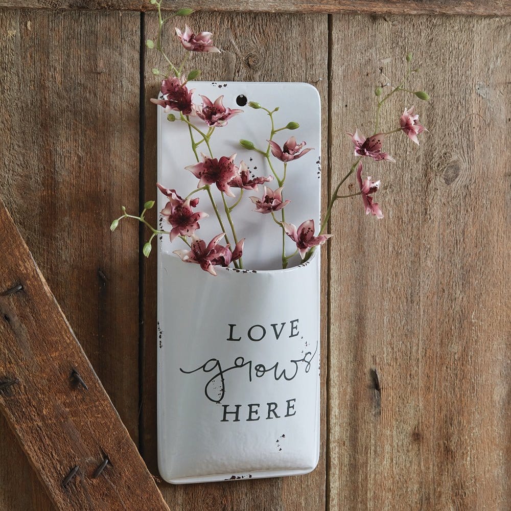 Painted Metal Love Grows Here Wall Pocket-CTW Home-The Village Merchant
