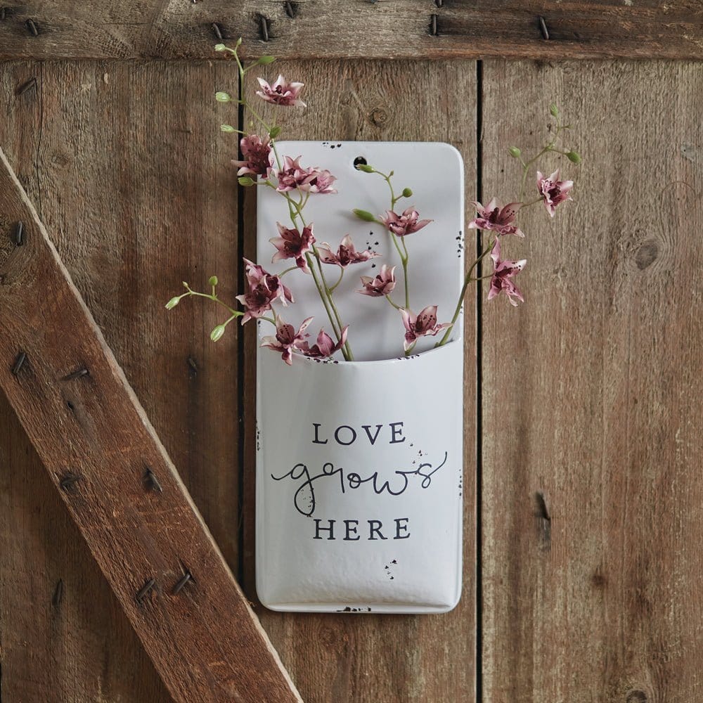 Painted Metal Love Grows Here Wall Pocket-CTW Home-The Village Merchant