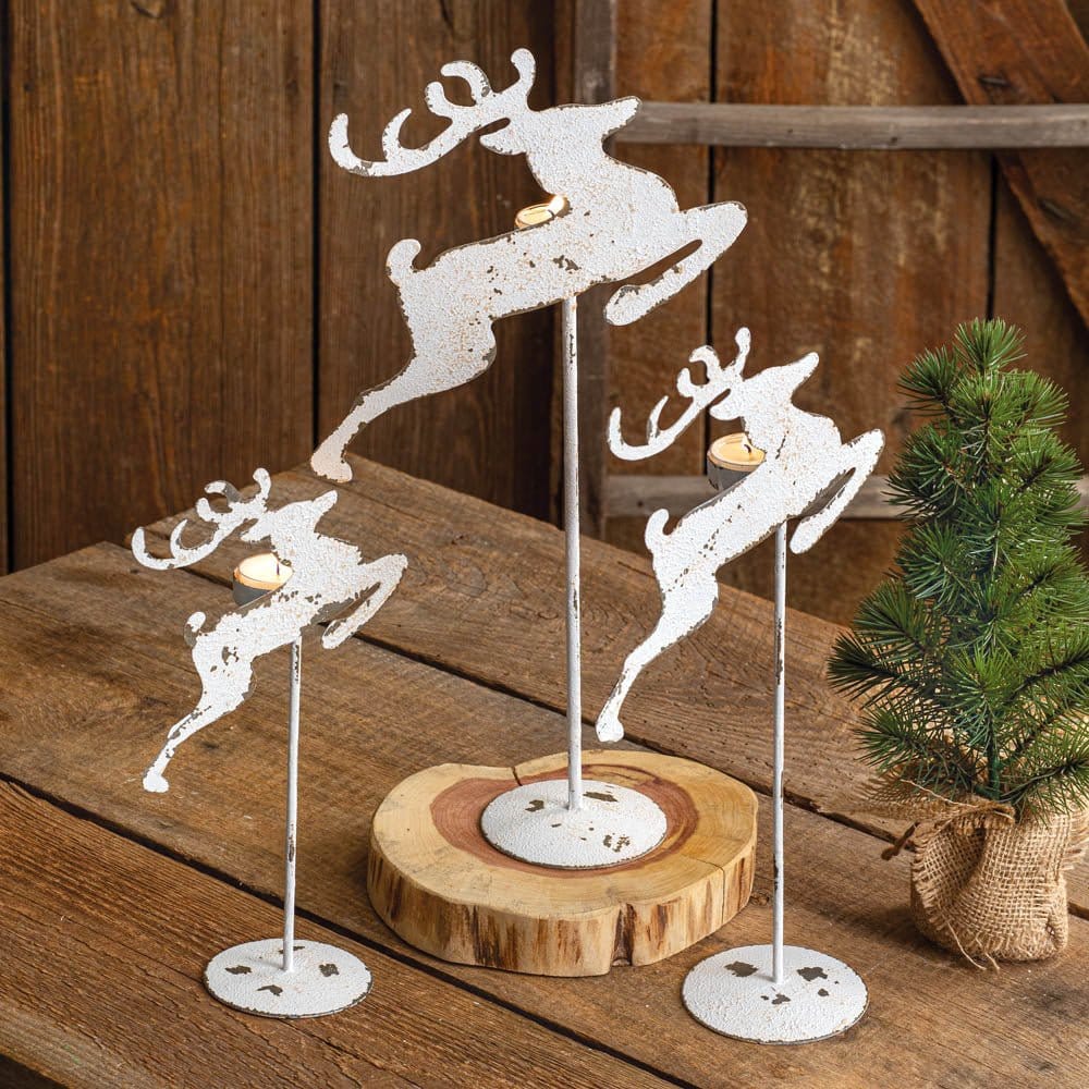 Painted Metal Reindeer Candle Holder For Tealight Candles Set of 3 Assorted Sizes-CTW Home-The Village Merchant