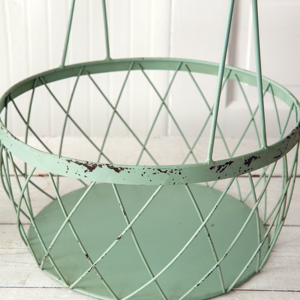 Painted Metal Robins Egg Wire Basket With Handles Set of 2 - Assorted Sizes-CTW Home-The Village Merchant