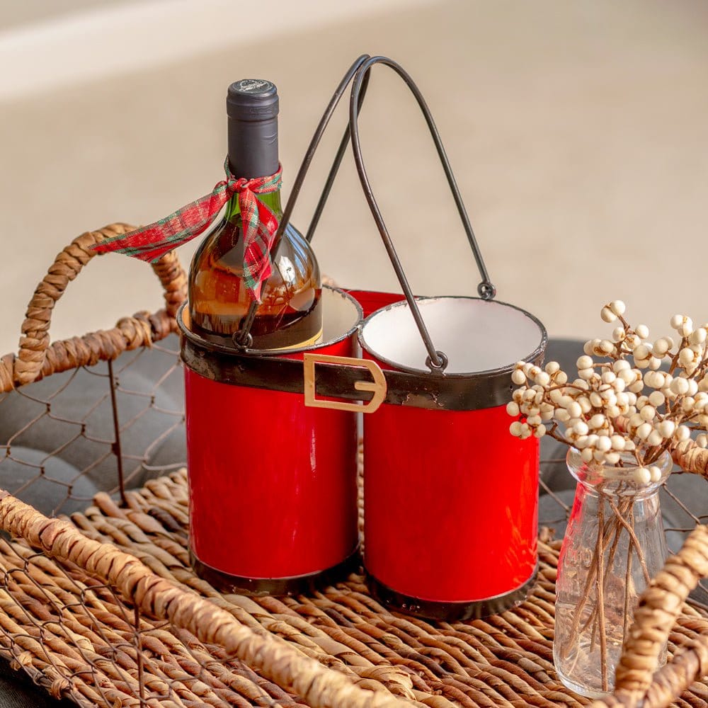 Painted Metal Santa Suit Bottle Caddy With Handle-CTW Home-The Village Merchant