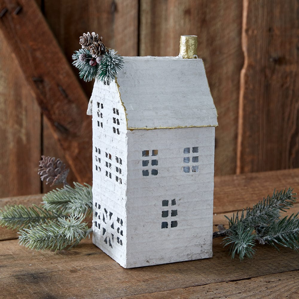 Painted Metal Snowy Mansion Luminary