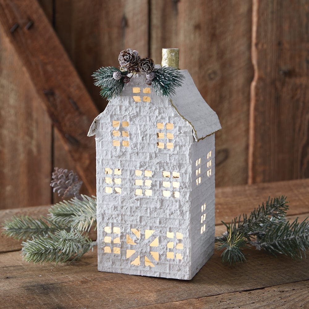 Painted Metal Snowy Mansion Luminary