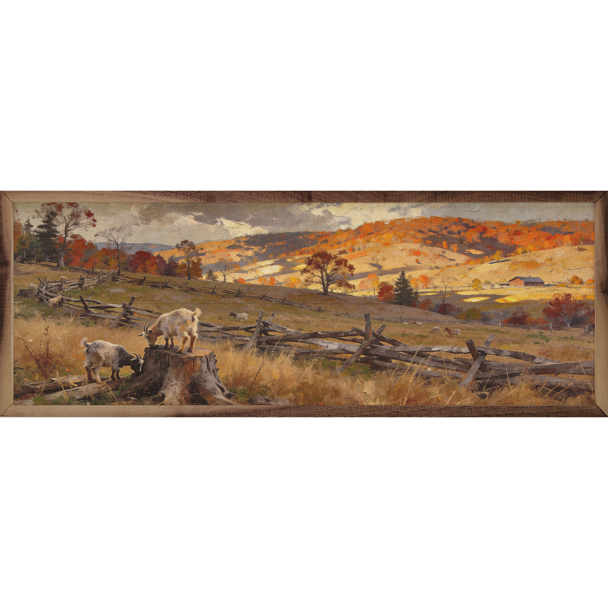 Kendrick Home Walnut Frames 12x4 Pasture Goats In Autumn Printed and Framed Wall Sign