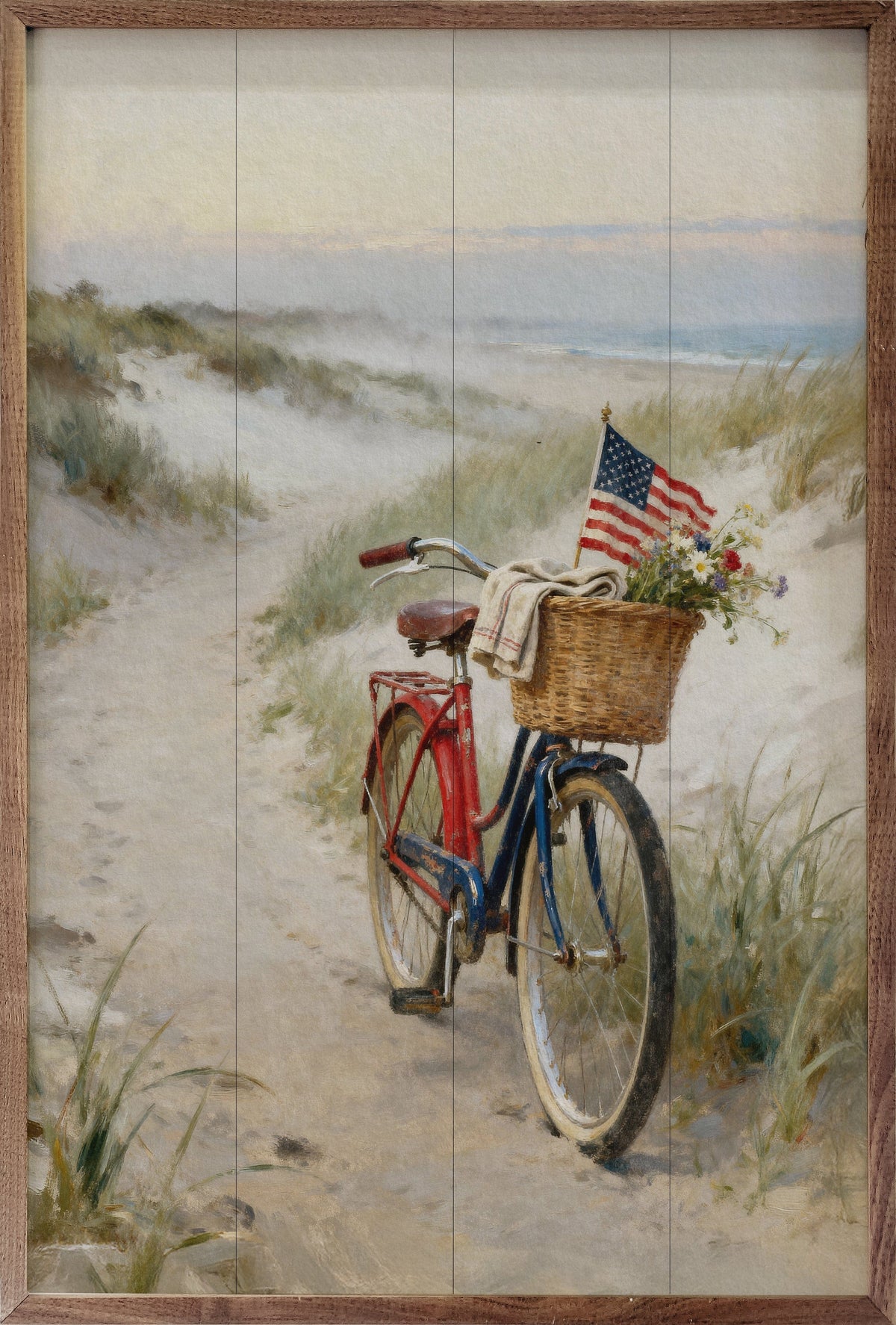 Kendrick Home Walnut Frames Sizes Patriotic Bike On The Coast Printed and Framed Wall Sign