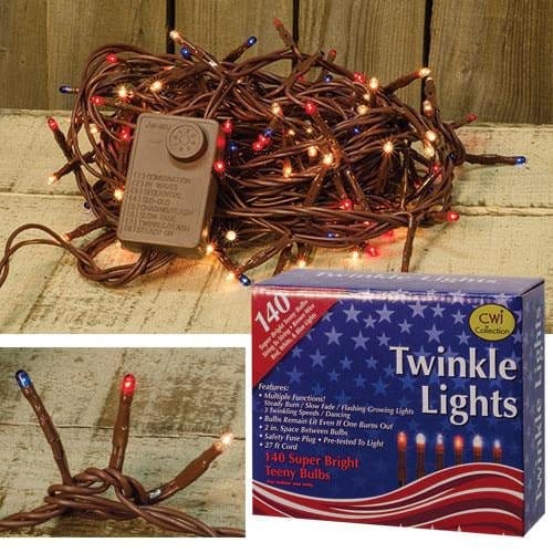 Patriotic Bulbs - Brown Cord 140 Count Set - Multi Function Twinkle Light String / Set - Teeny Rice Bulbs-Craft Wholesalers-The Village Merchant