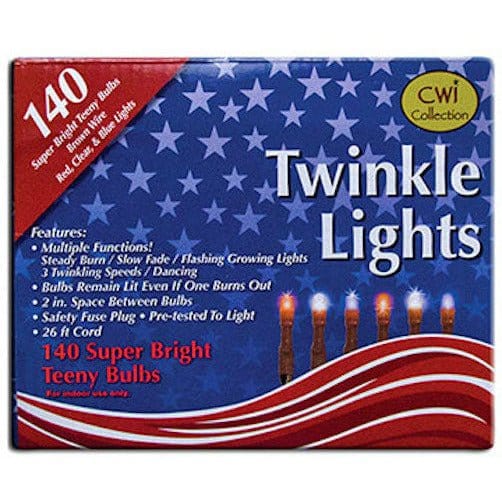 Patriotic Bulbs - Brown Cord 140 Count Set - Multi Function Twinkle Light String / Set - Teeny Rice Bulbs-Craft Wholesalers-The Village Merchant