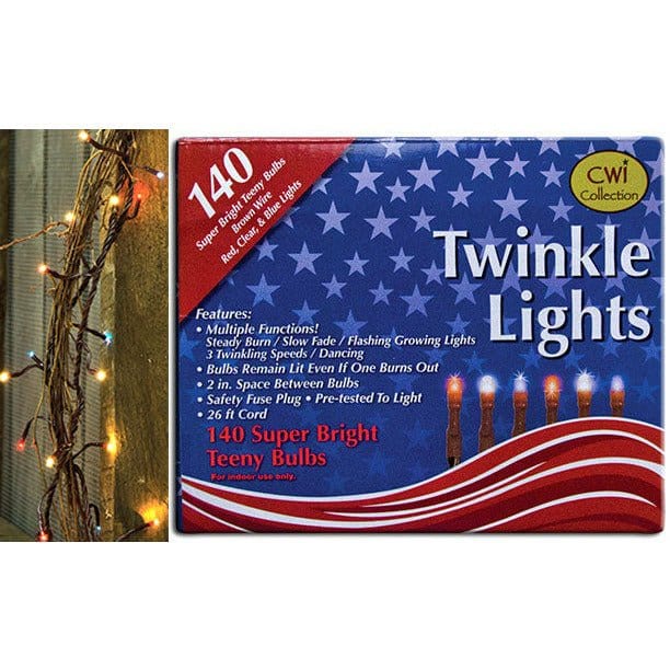 Patriotic Bulbs - Brown Cord 140 Count Set - Multi Function Twinkle Light String / Set - Teeny Rice Bulbs-Craft Wholesalers-The Village Merchant