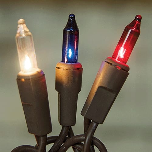 CWI Gifts Patriotic Bulbs - Brown Cord 20 Count Set Light String / Set - Miniature Bulbs