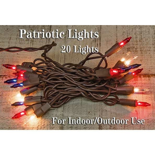 Patriotic Bulbs - Brown Cord 20 Count Set Light String / Set - Miniature Bulbs-Craft Wholesalers-The Village Merchant