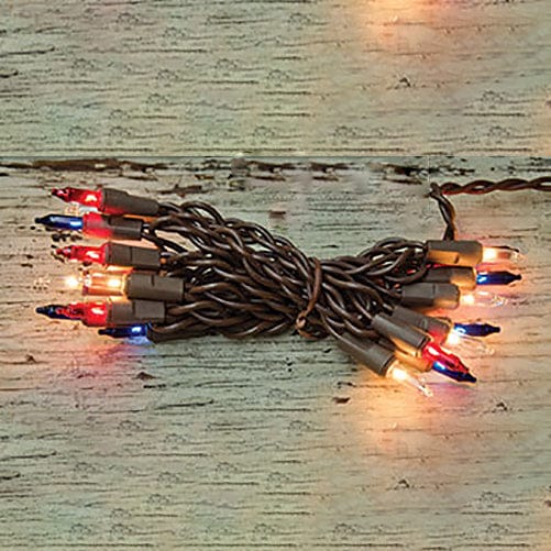 Patriotic Bulbs - Brown Cord 20 Count Set Light String / Set - Miniature Bulbs