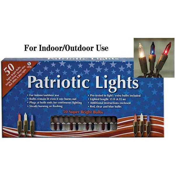 Patriotic Bulbs - Brown Cord 50 Count Set Light String / Set - Miniature Bulbs-Craft Wholesalers-The Village Merchant