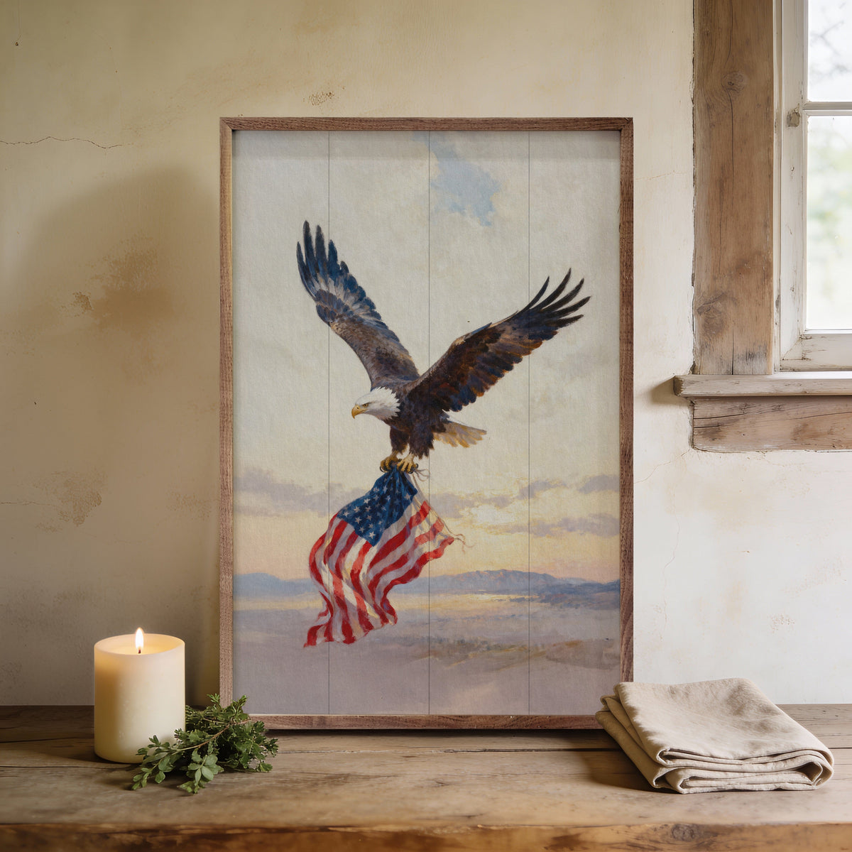 Patriotic Eagle Landscape Printed and Framed Wall Sign