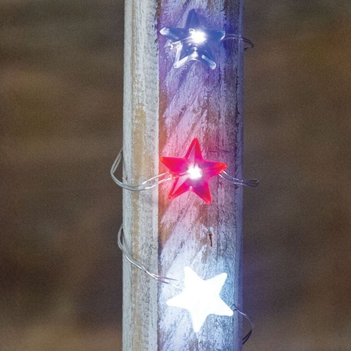 Patriotic Mini Star Light String / Strand Battery Operated LED Timer 20 Count
