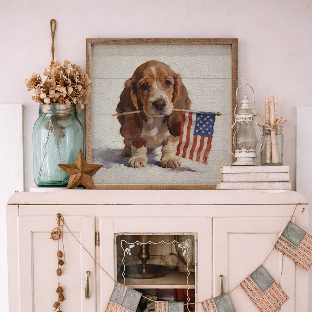 Patriotic Pets Basset Hound Printed and Framed Wall Sign