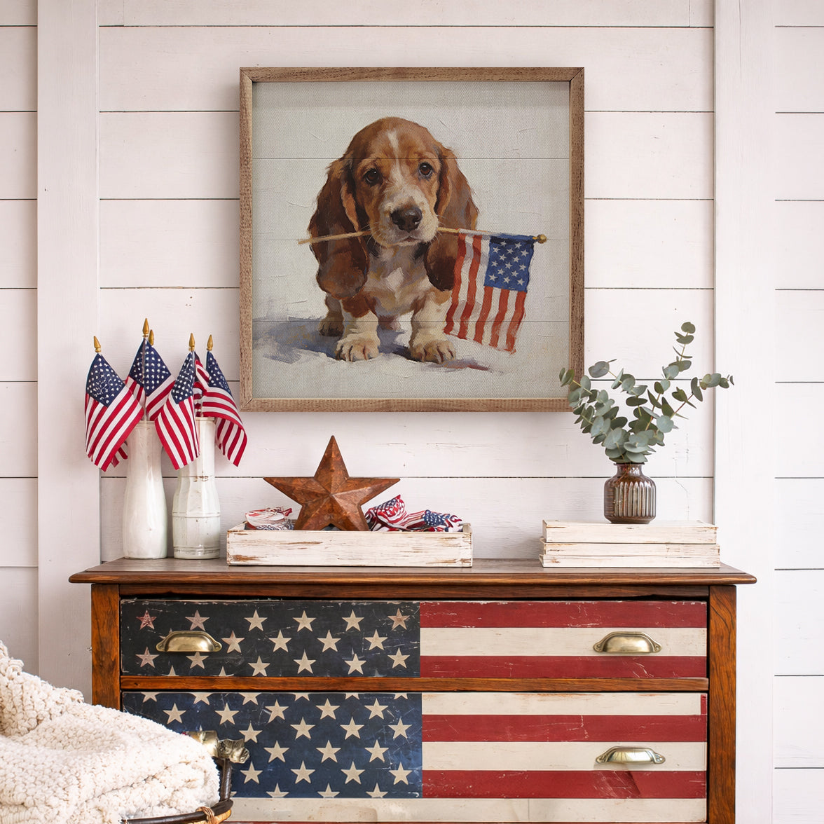 Patriotic Pets Basset Hound Printed and Framed Wall Sign