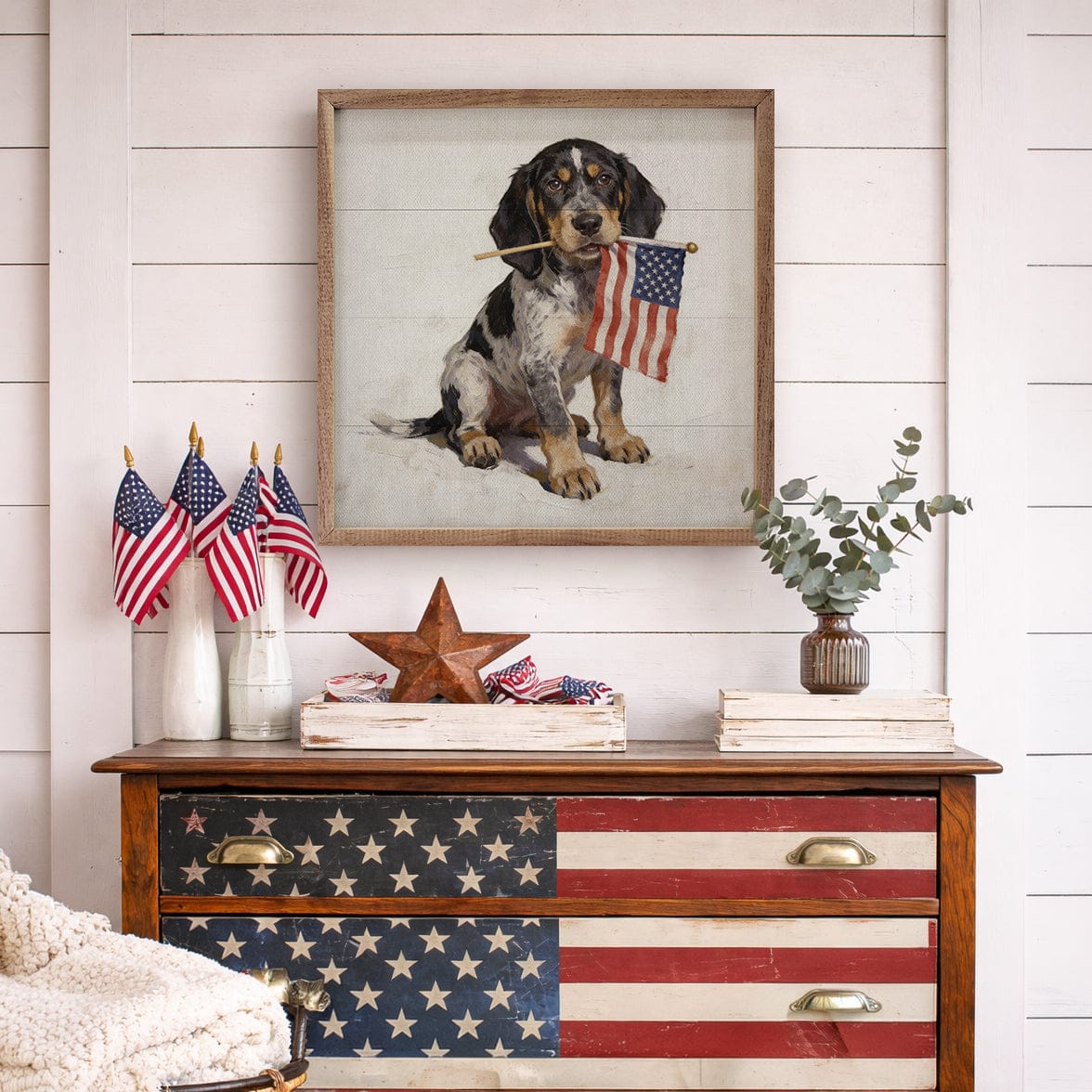 Patriotic Pets Bluetick Coonhound Printed and Framed Wall Sign