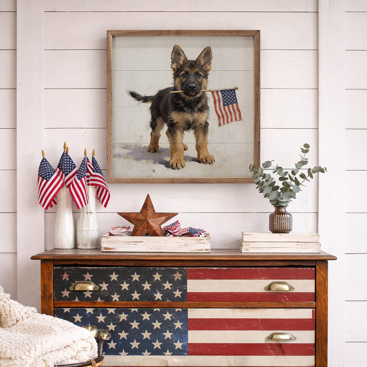 Patriotic Pets German Shepherd Printed and Framed Wall Sign