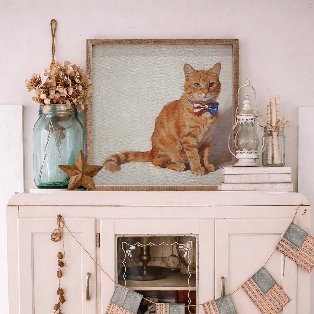 Patriotic Pets Orange Tabby Cat Printed and Framed Wall Sign
