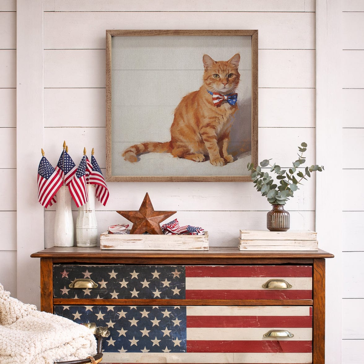 Patriotic Pets Orange Tabby Cat Printed and Framed Wall Sign