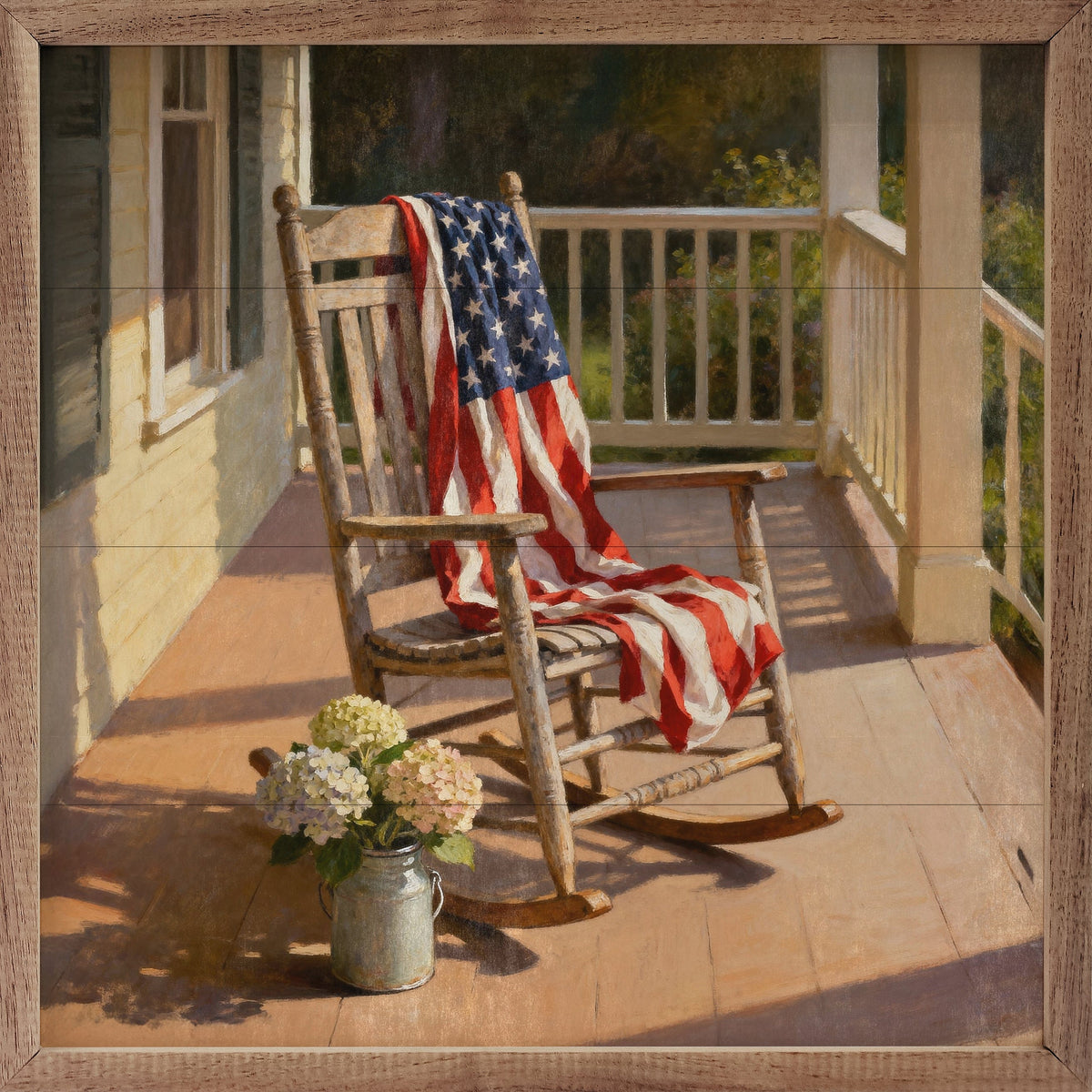 Kendrick Home Walnut Frames Sizes Patriotic Porch Rocking Chair Printed and Framed Wall Sign