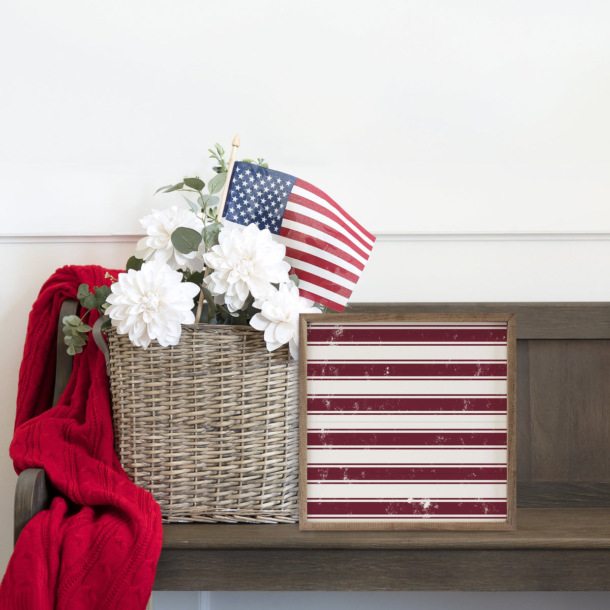Pattern Red And White Stripes Printed and Framed Wall Sign