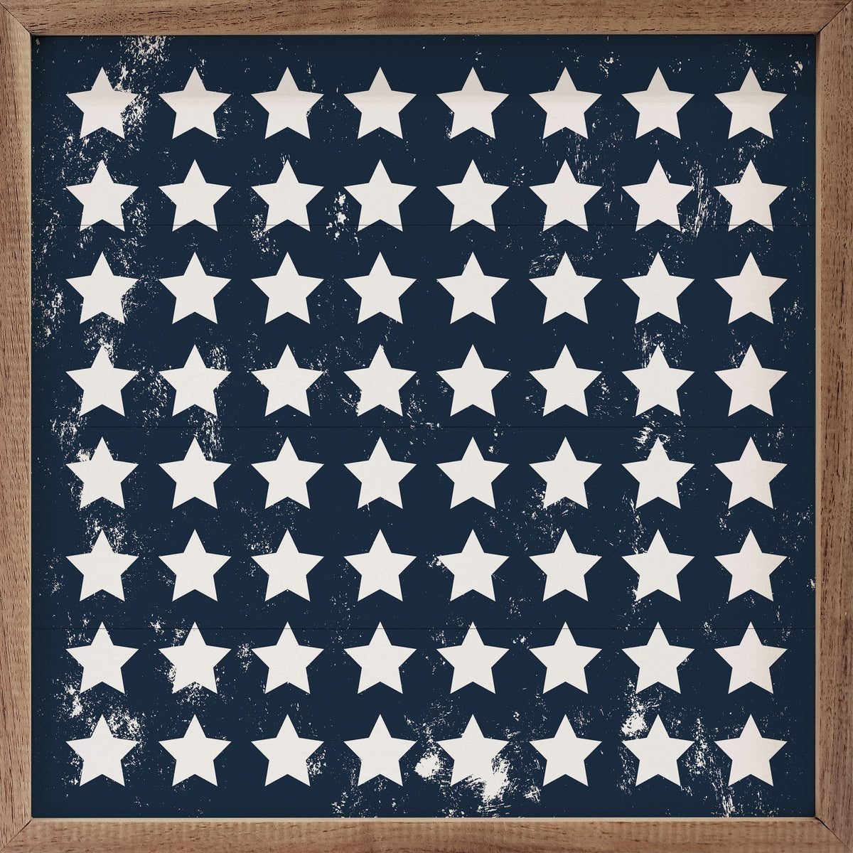 Pattern White Stars On Blue Printed and Framed Wall Sign
