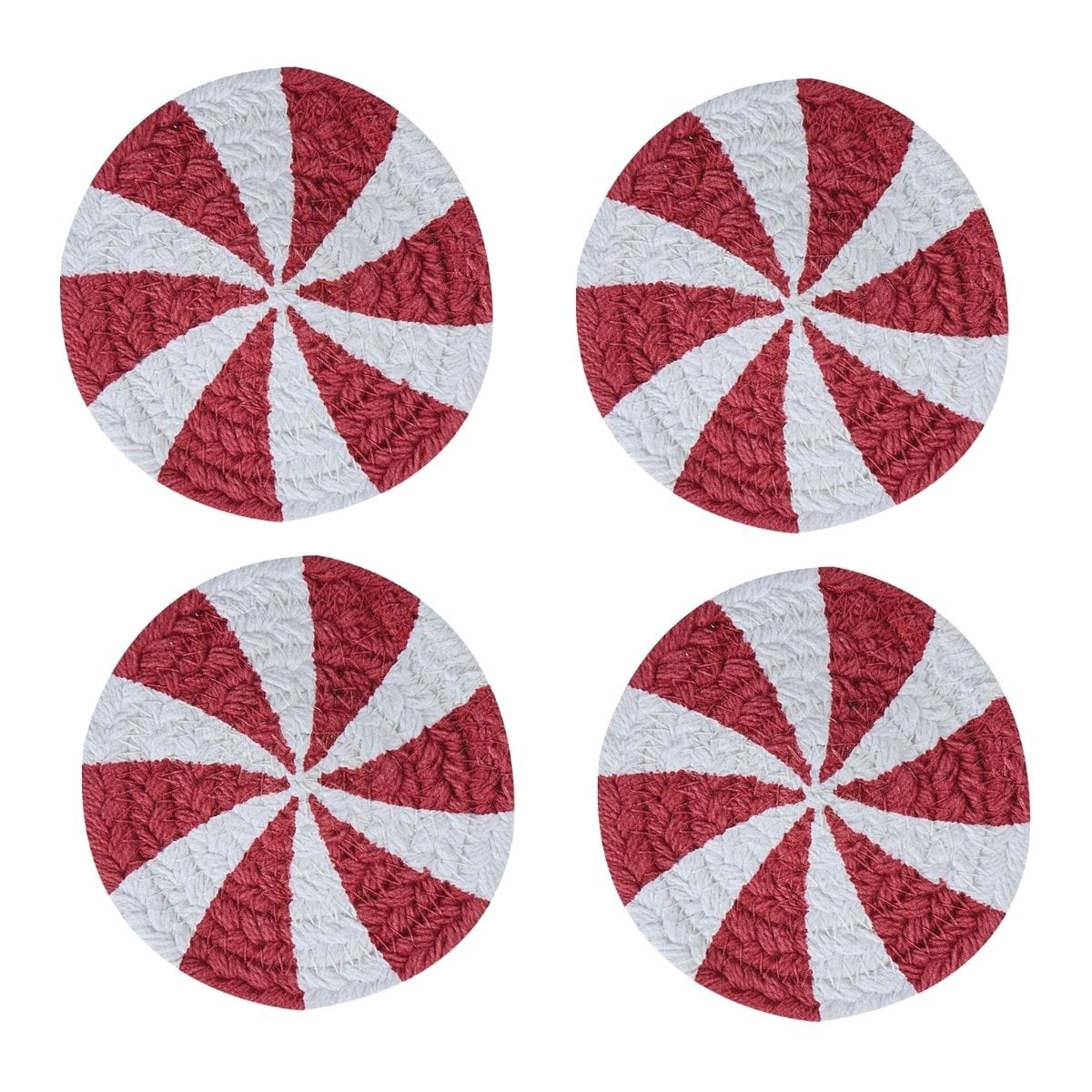 Peppermint Candy Braided & Printed Coaster Round Set of 4