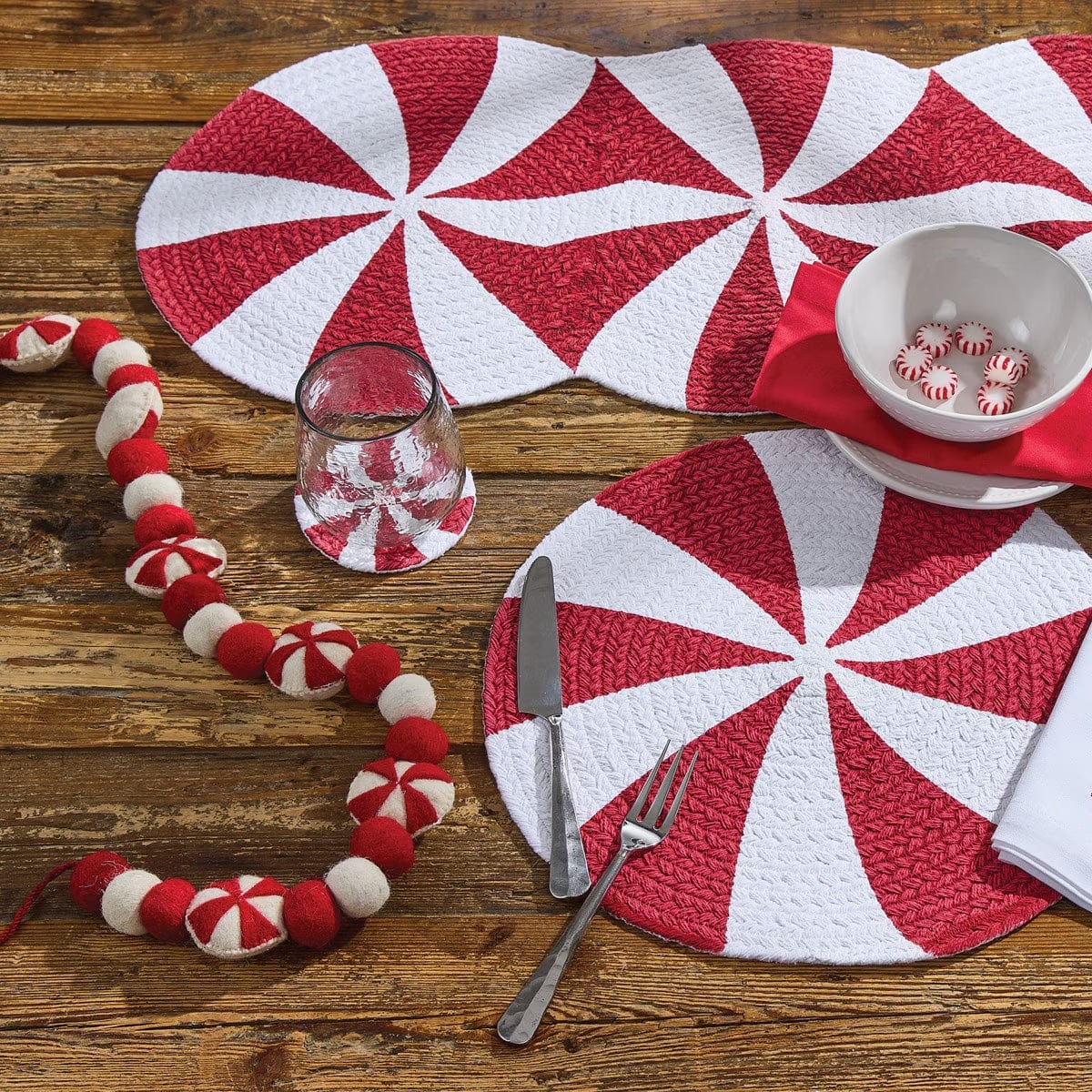 Peppermint Candy Braided & Printed Table Runner 34" Long