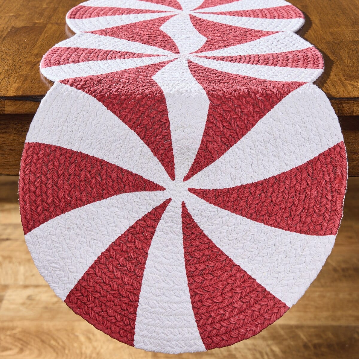 Peppermint Candy Braided & Printed Table Runner 34" Long