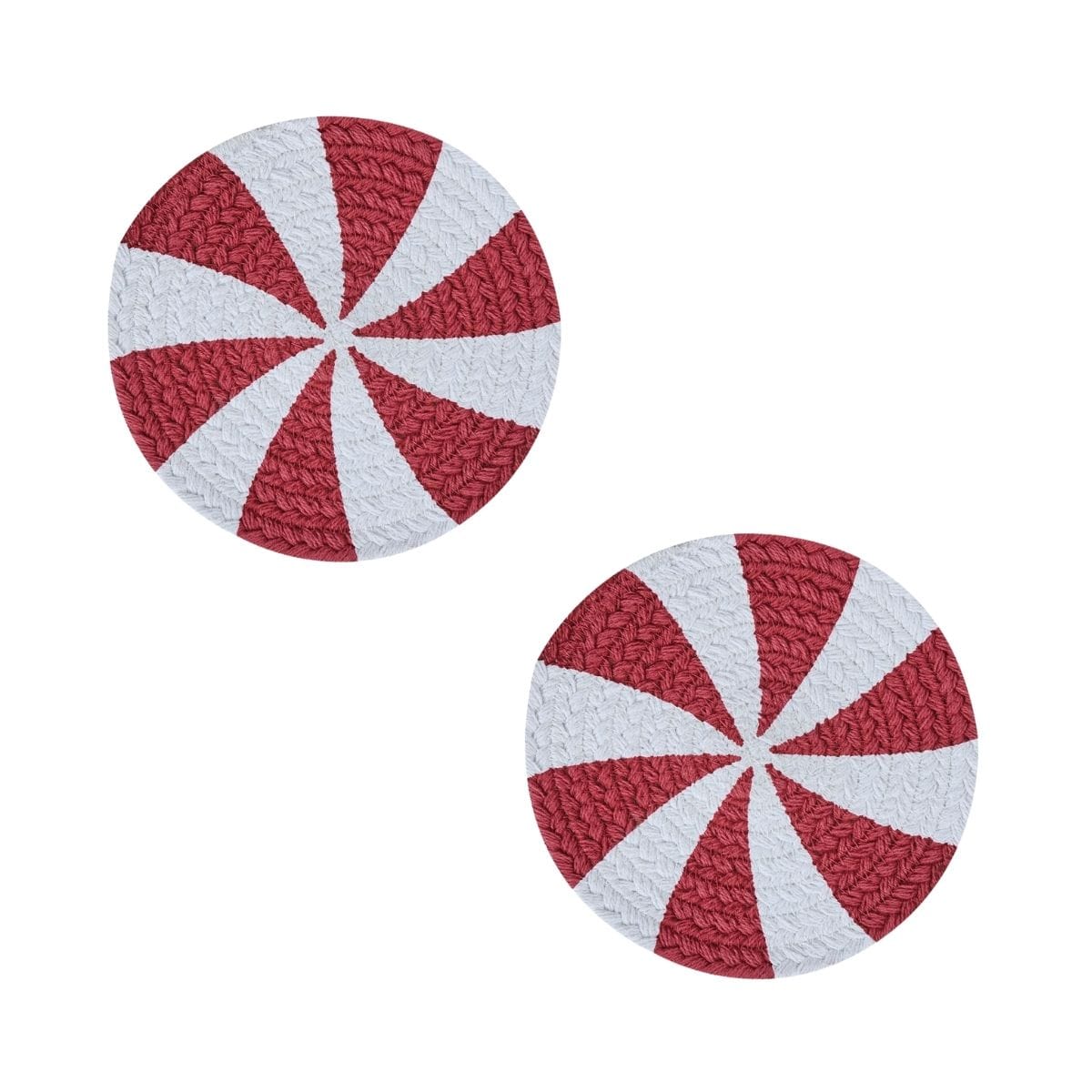 Peppermint Candy Braided & Printed Trivet 8" Diameter Round Set of 2