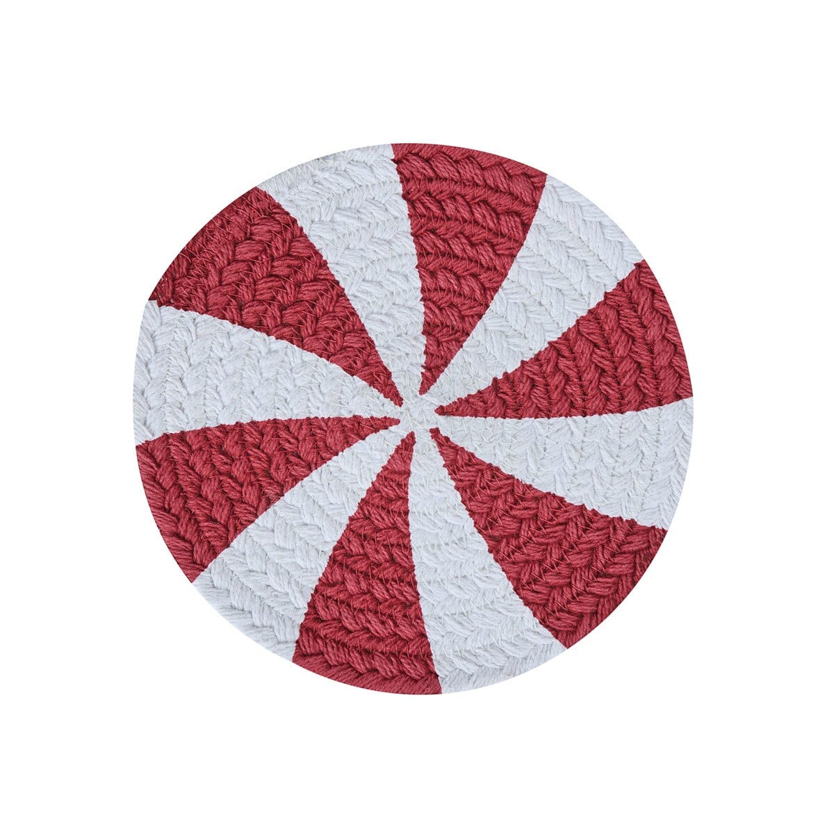 Peppermint Candy Braided & Printed Trivet 8" Diameter Round Set of 2