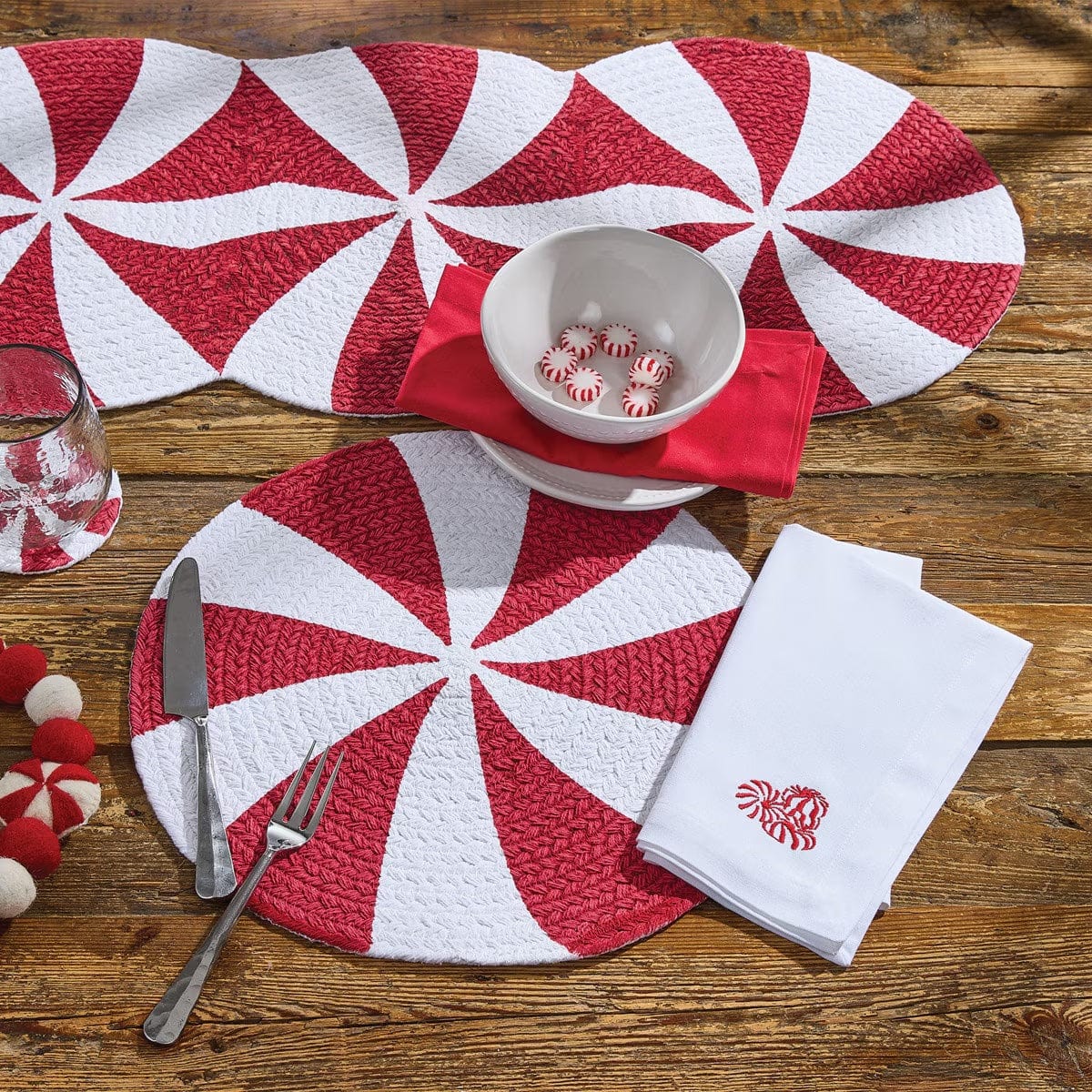 Peppermint Candy Embroidered Napkin Set of 2
