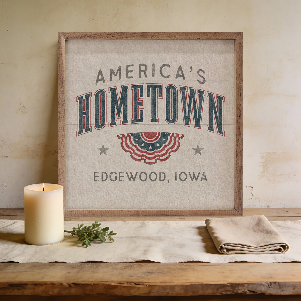 Personalized America's Hometown Printed and Framed Wall Sign