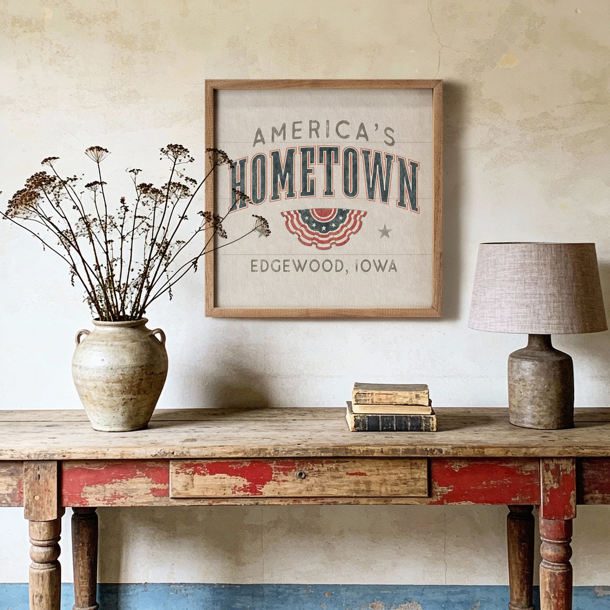 Personalized America's Hometown Printed and Framed Wall Sign