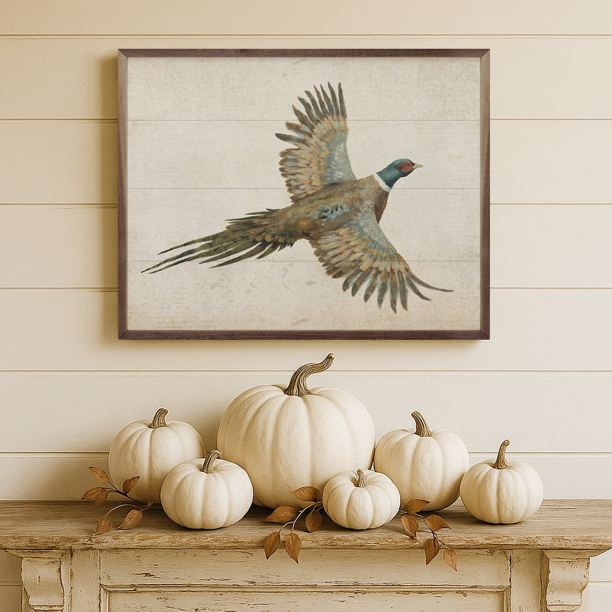 Kendrick Home Walnut Frames Pheasant Printed and Framed Wall Sign
