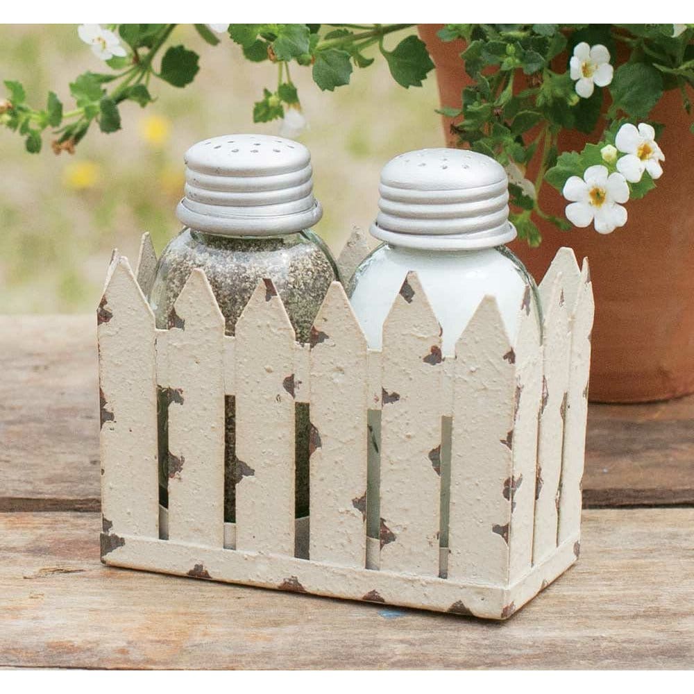 Picket Fence &amp; Mason Jar Salt &amp; Pepper Shakers With Caddy-CTW Home-The Village Merchant
