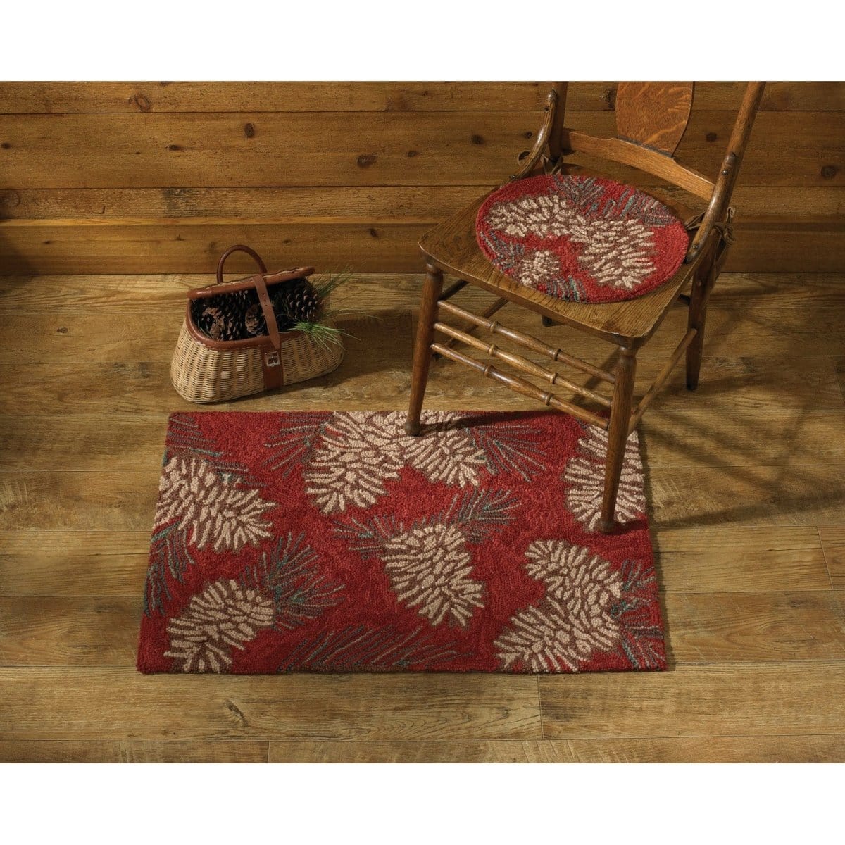 Pinecone Hooked Chair Pad Round-Park Designs-The Village Merchant