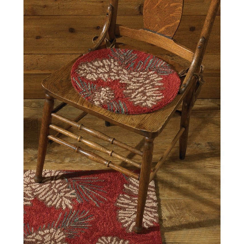 Pinecone Hooked Chair Pad Round-Park Designs-The Village Merchant
