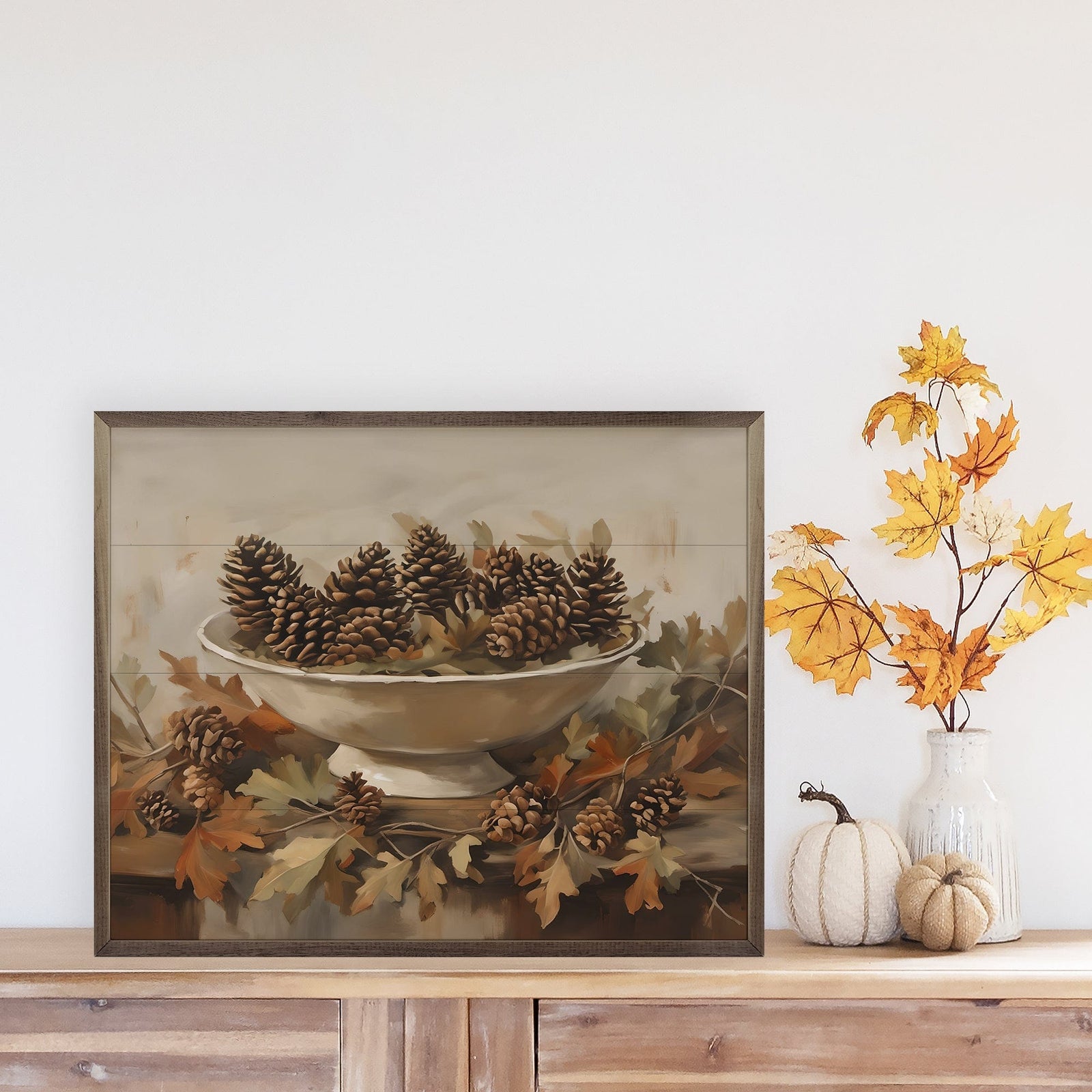 Kendrick Home Walnut Frames 10x8 Pinecones Fall Centerpiece Printed and Framed Wall Sign