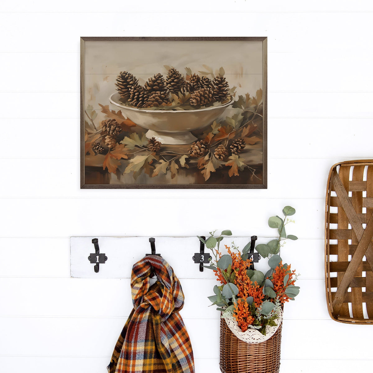 Kendrick Home Walnut Frames Pinecones Fall Centerpiece Printed and Framed Wall Sign