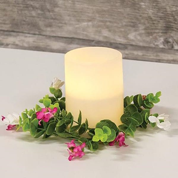 Pink & White Wildflower Candle Ring / Wreath 3" Inner Diameter-CWI Gifts-The Village Merchant