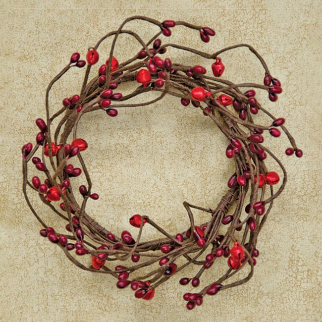 Pip Berry - Bell &amp; Burgundy Candle Ring / Wreath 4&quot; Inner Diameter